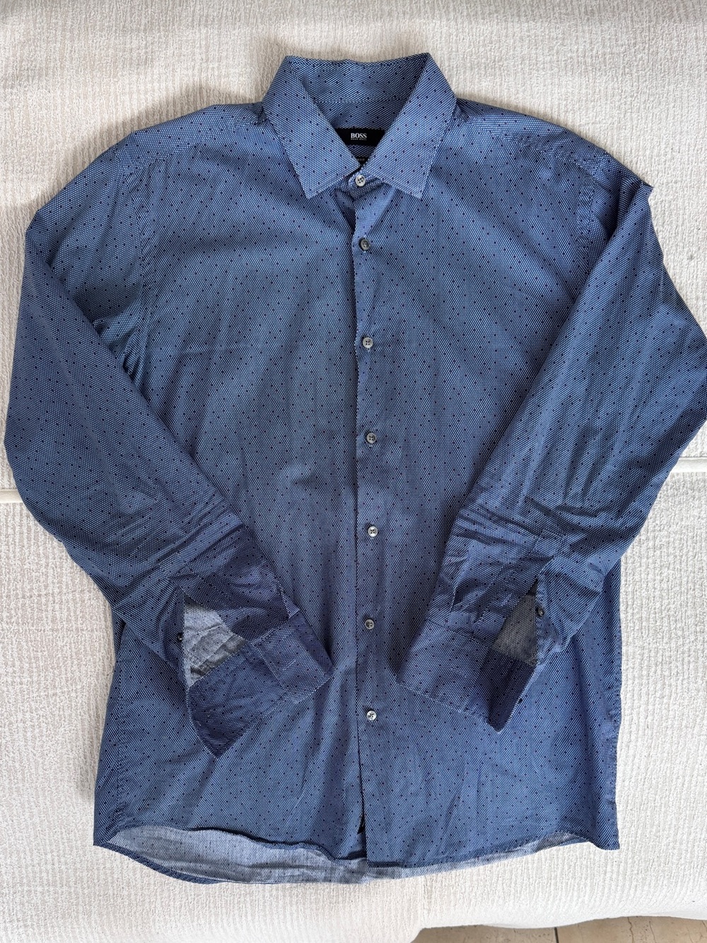 BOSS Navy Blue Mini-Dot Long-Sleeve Dress Shirt